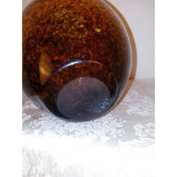 Decorative Speckled Brown, Yellow & Orange with White Band Vase 7" - Picture 3 of 5